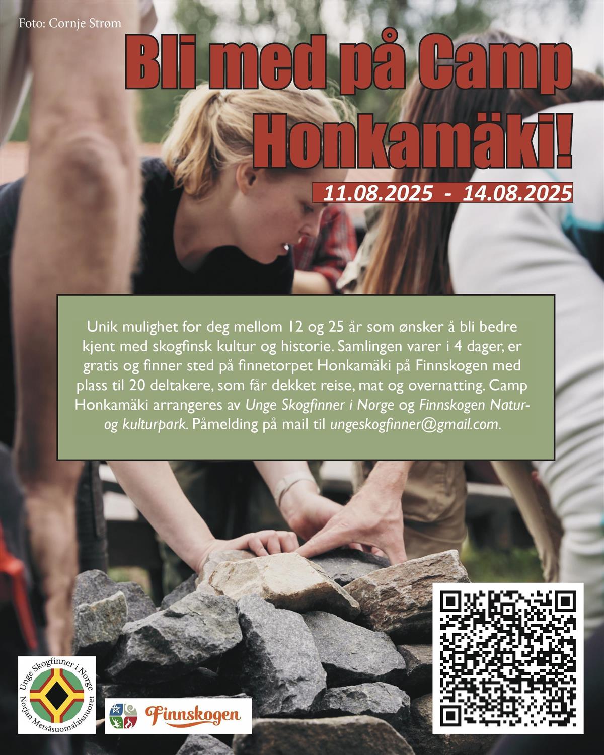 Foto med masse tekst, en QR-kode og noen logoer oppå. - Klikk for stort bilde