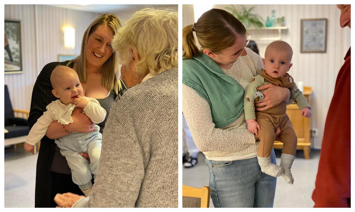 Babyer på besøk på Åsnes sykehjem. - Klikk for stort bilde