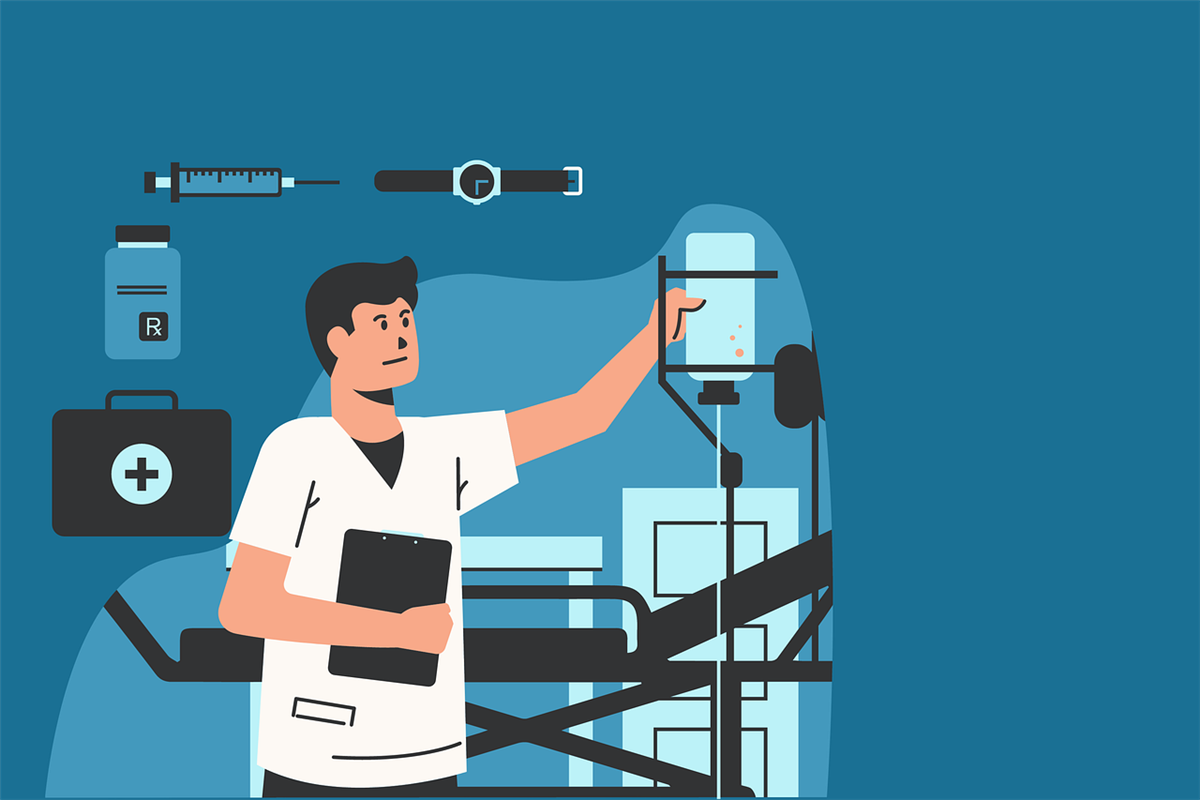 Illustrasjon av medisinsk personell i aktivitet - Klikk for stort bilde