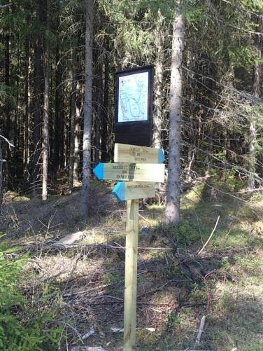 Stolpe med skilt som viser retning. - Klikk for stort bilde